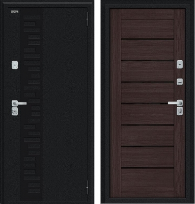 Дверь Браво Thermo Техно Д2/BChrome Букле черное/Wenge Melinga